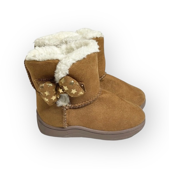 Garanimals ★ Faux Shearling Lined Baby Booties Boots ★ Star Printed Bow ★ Tan 4 - Picture 3 of 16